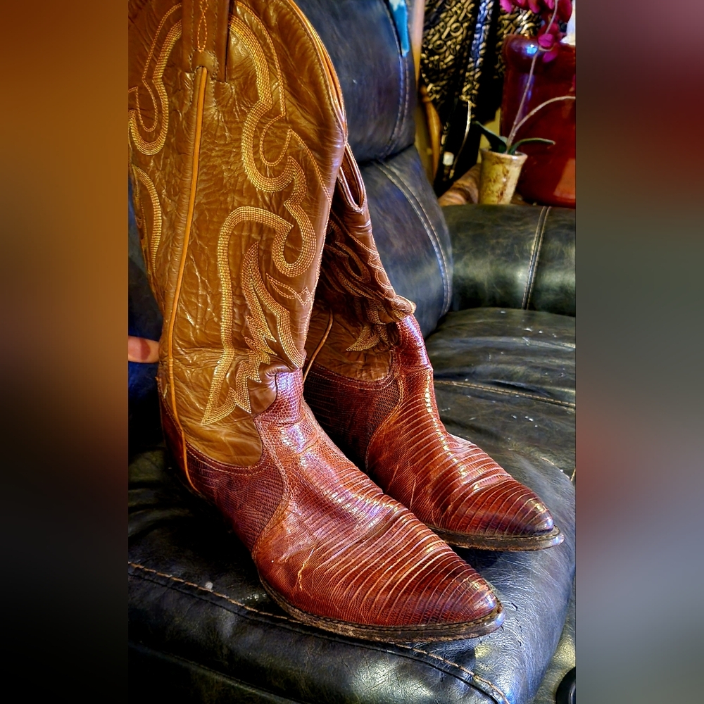 Montana Cowboy Boots Leather Snake Skin Men D Size 9